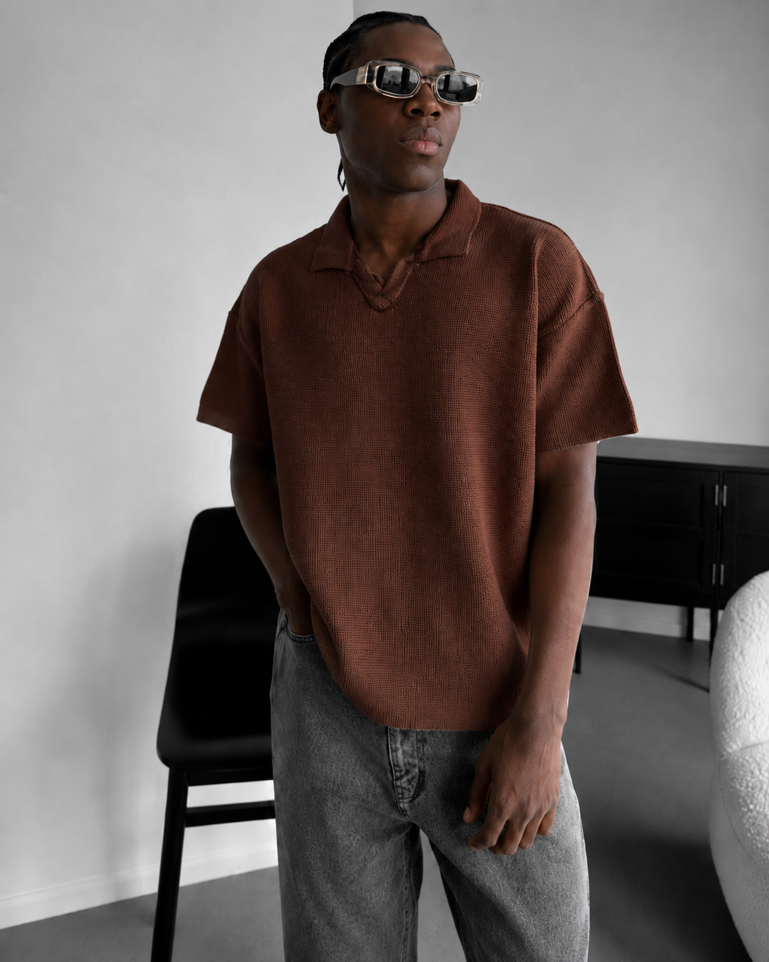 RAVN Textured Polo Knit T-Shirt