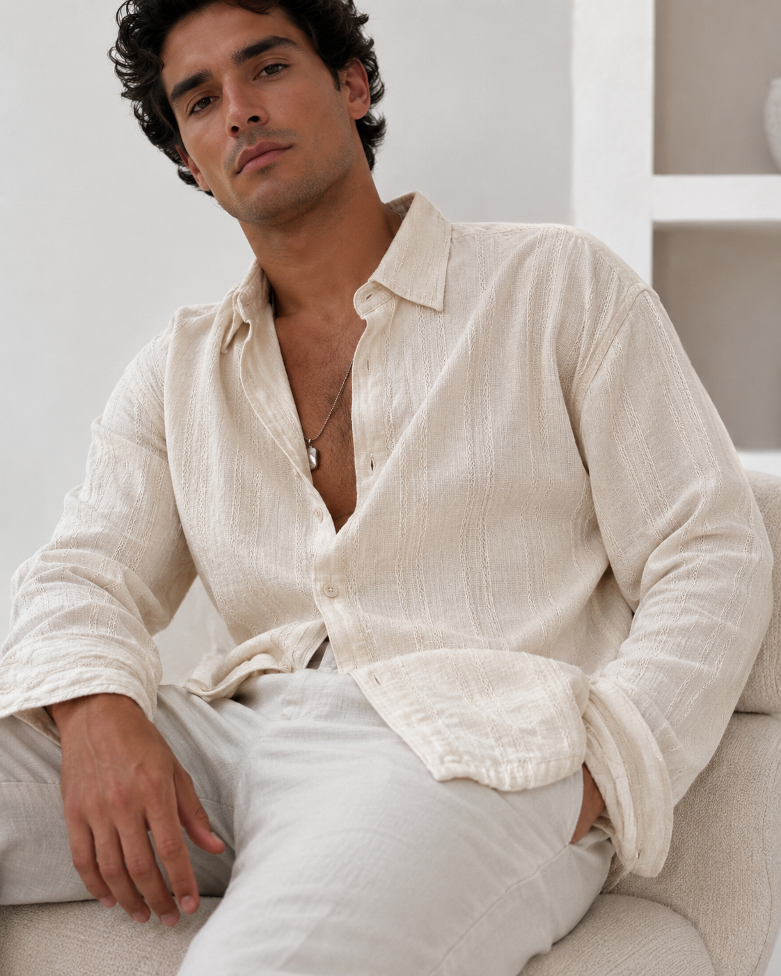 RAVN Men Çizgili Dokulu Oversize Gömlek