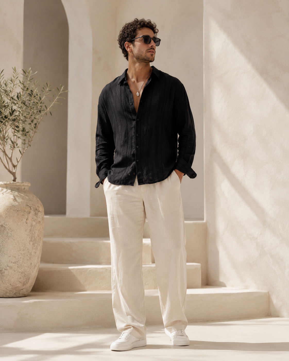 RAVN Men Çizgili Dokulu Oversize Gömlek