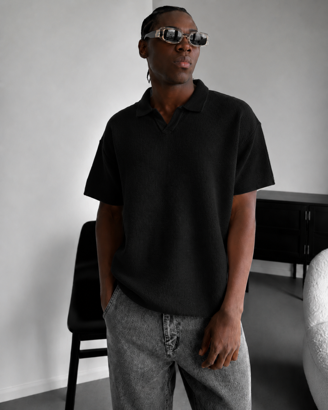 RAVN Textured Polo Knit T-Shirt